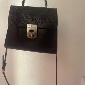Patricia Nash black Flap Leather Crossbody with Silver Hardware